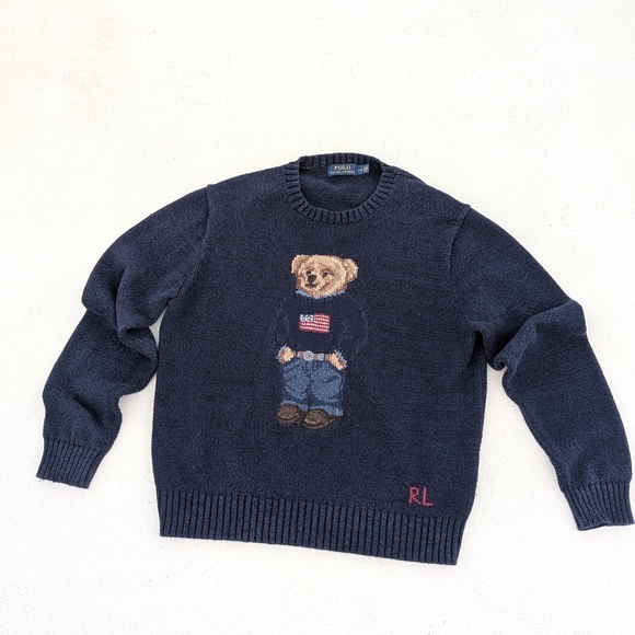 Polo Ralph Lauren | Iconic Classic Bear Crewneck Sweater Large Navy Unisex - Picture 6 of 16